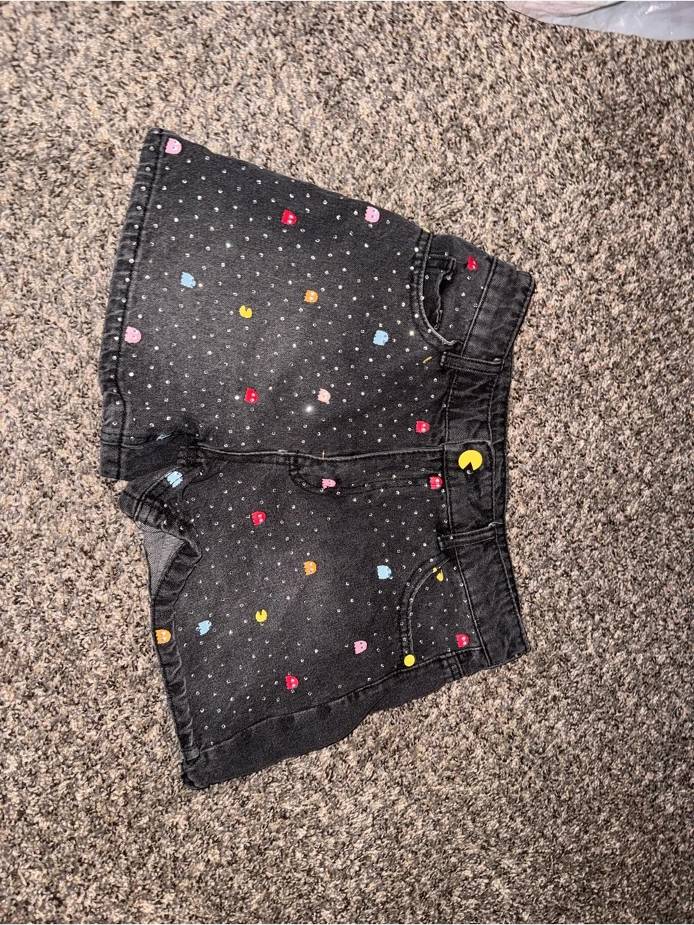 Justice Pac-Man Black Denim Shorts with Rhinestones